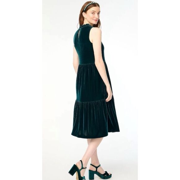 Women’s J. Crew Old Forest Green Velvet Sleeveless Midi Dress Size 4 / NWOT - Picture 3 of 8